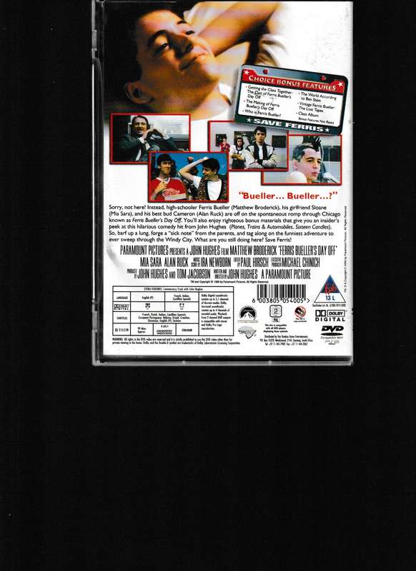 FERRIS BUELLER'S DAY OFF DVD BUELER...BUELER...EDITION