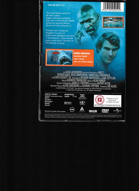 JAWS 2, JAWS 3, JAWS THE REVENGE DVD'S 3 DVD BOX SET