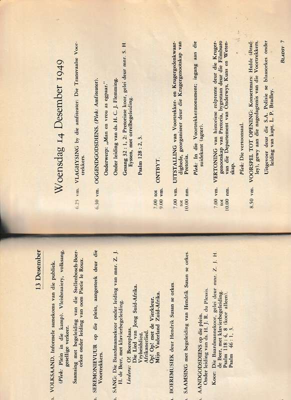 INWYDING VAN DIE VOORTREKKERMONUMENT, AMPTELIKE PROGRAM EN GEDENKBOEK PRETORIA 13-16 DESEMBER 1949