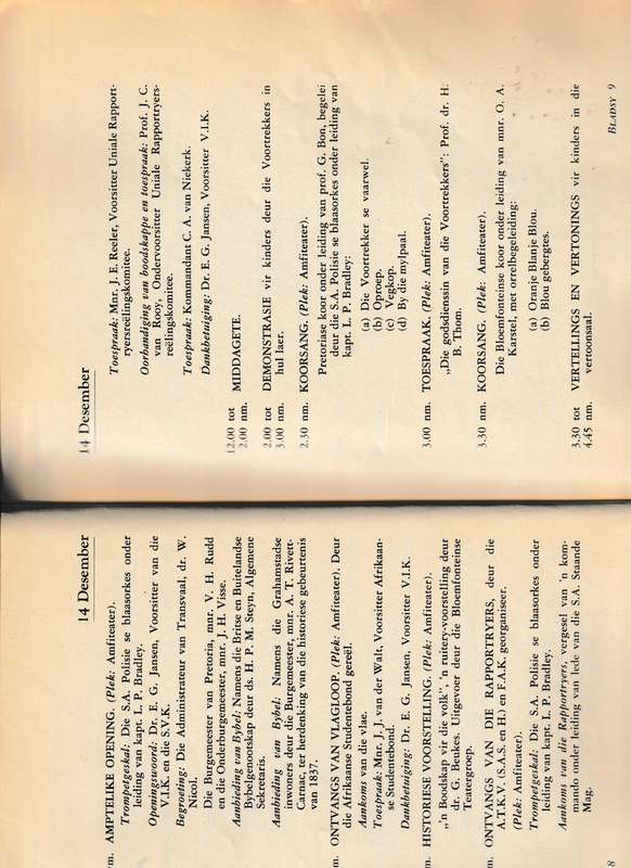 INWYDING VAN DIE VOORTREKKERMONUMENT, AMPTELIKE PROGRAM EN GEDENKBOEK PRETORIA 13-16 DESEMBER 1949