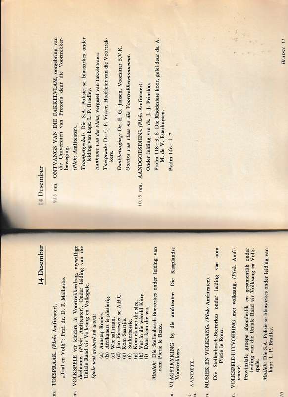 INWYDING VAN DIE VOORTREKKERMONUMENT, AMPTELIKE PROGRAM EN GEDENKBOEK PRETORIA 13-16 DESEMBER 1949