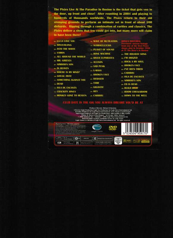 PIXIES, LIVE AT THE PARADISE IN BOSTON DVD
