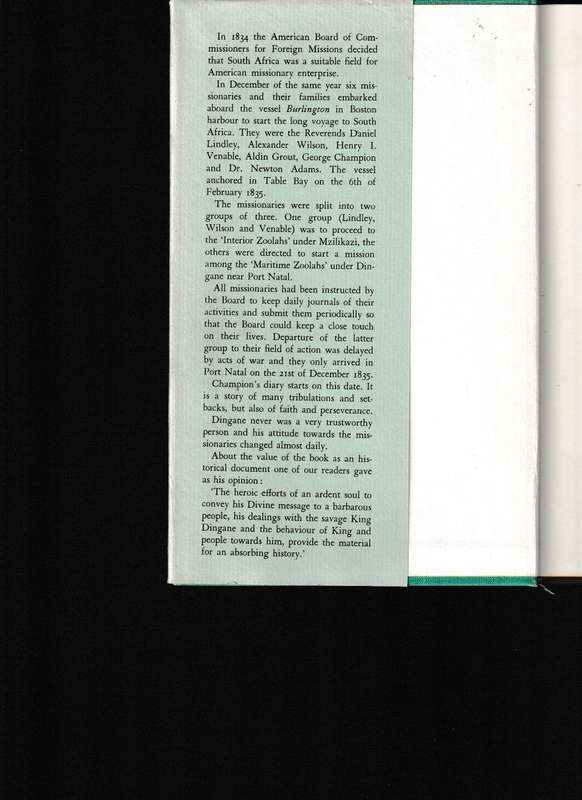 JOURNAL OF THE REV. GEORGE CHAMPION AMERICAN MISSIONARY IN ZULULAND 1835-1839