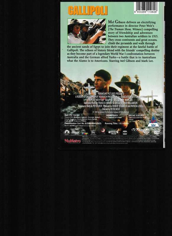 GALLIPOLI, MEL GIBSON DVD (SCARES)