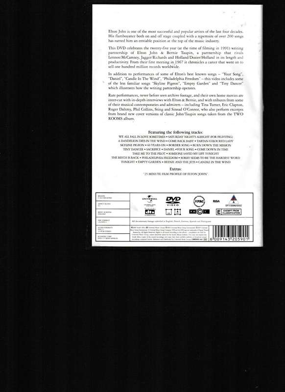 TWO ROOMS, CELEBRATING THE SONGS OF ELTON JOHN & BERNIE TAUPIN DVD