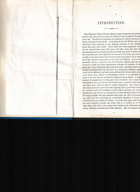SOUTH AFRICAN DIAMOND FIELDS, LIMITED TO 500 COPIES ( REPRINT OF 1872 EDITION)