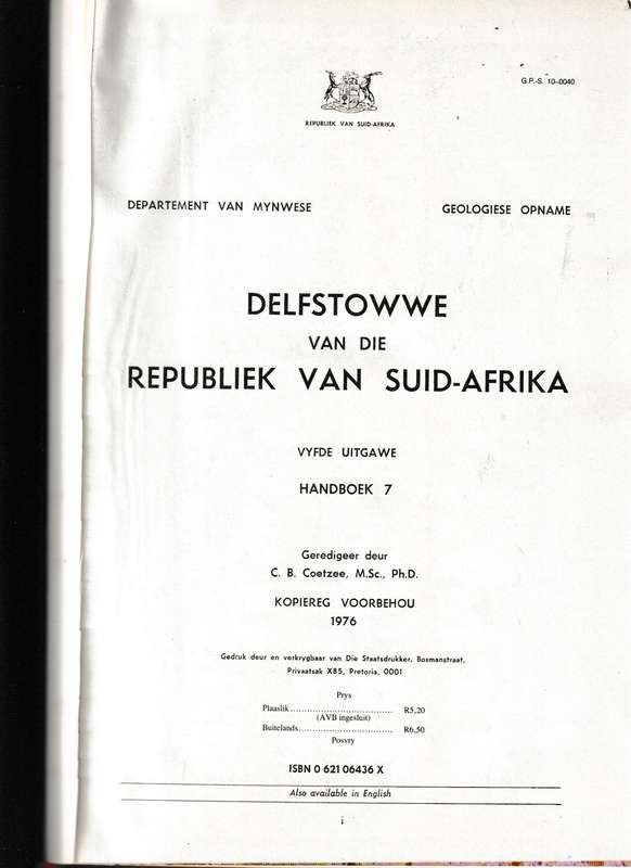 DELFSTOWWE VAN DIE REPUBLIEK VAN SUID-AFRIKA, TESAME MET VOLLEDIGE UITVOU KAARTE