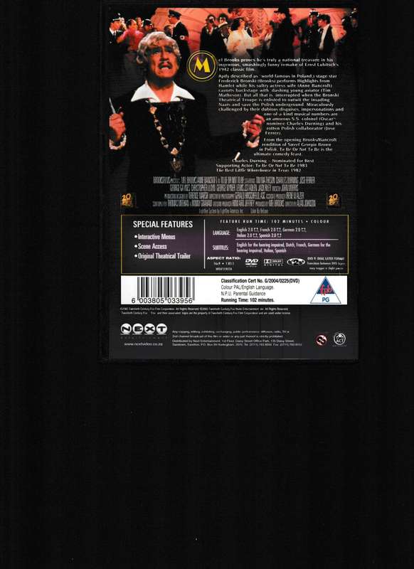 MEL BROOKS TO BE OR NOT TO BE DVD