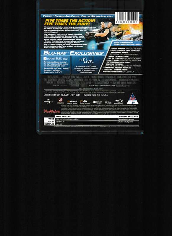 FAST & FURIOUS 5 BLU RAY