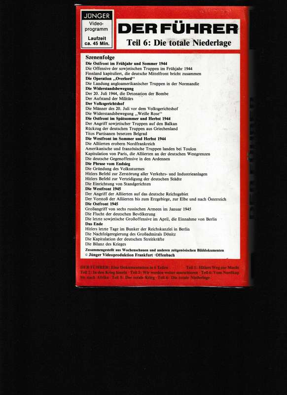DER FUHRER ADOLF HITLER UND DAS 3. REICH 6 VHS TAPES