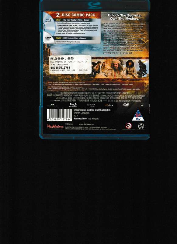 PRINCE OF PERSIA, THE SANDS OF TIME BLU RAY PLUS DVD