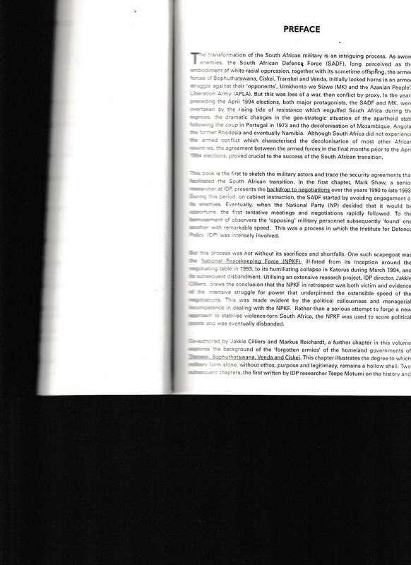 ABOUT TURN, THE TRANSFORMATION OF THE S.A.MILITARY AND INTELLIGENCE