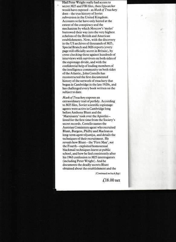 MASK OF TREACHERY, THE FIRST DOCUMENTED DOSSIER ON BLUNT, MI5 AND SOVIET SUBVERSION