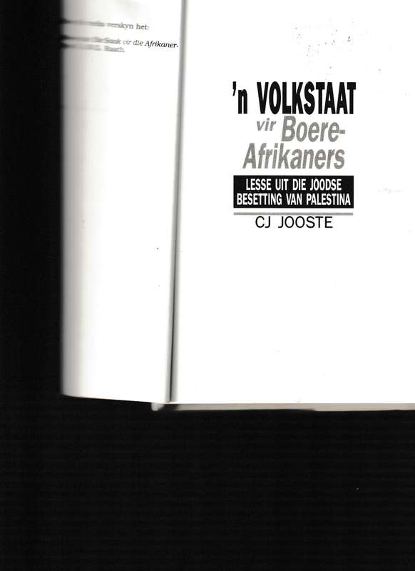 'N VOLKSTAAT VIR BOERE-AFRIKANERS, LESSE UIT DIE JOODSE BESETTING VAN PALASTINA