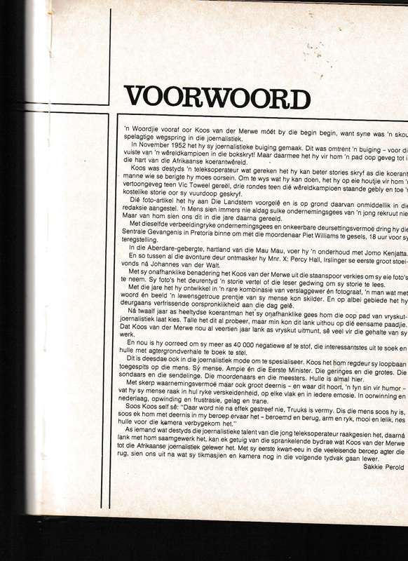 MY MENSE, HOOGTEPUNTE UIT DIE FOTO-JOERNALISTIEK VAN KOOS VAN DER MERWE
