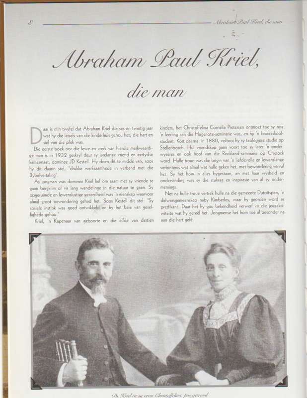 ABRAHAM KRIEL MARIA KLOPPERS KINDERHUIS 1902-2002