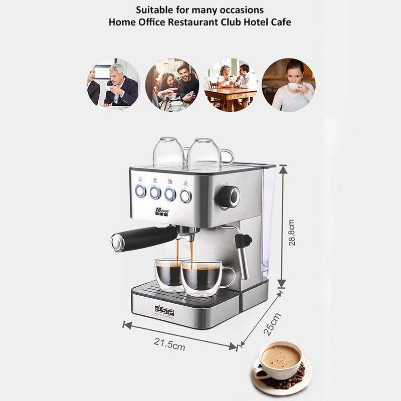 15 Bar Stainless Steel Espresso Coffee Maker with Milk Frother Steam