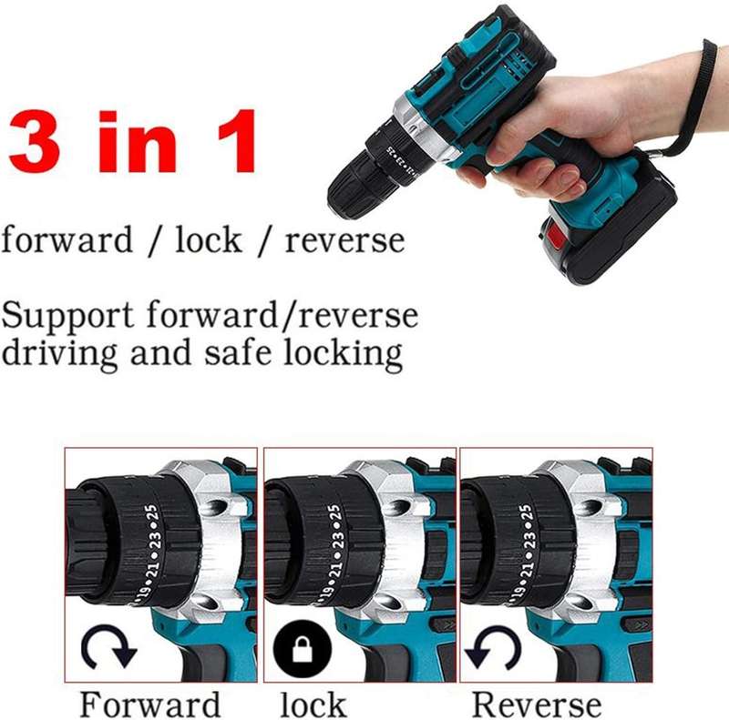 3-in-1 48V Cordless Drill Electric Screwdriver Drill With 2 Battery