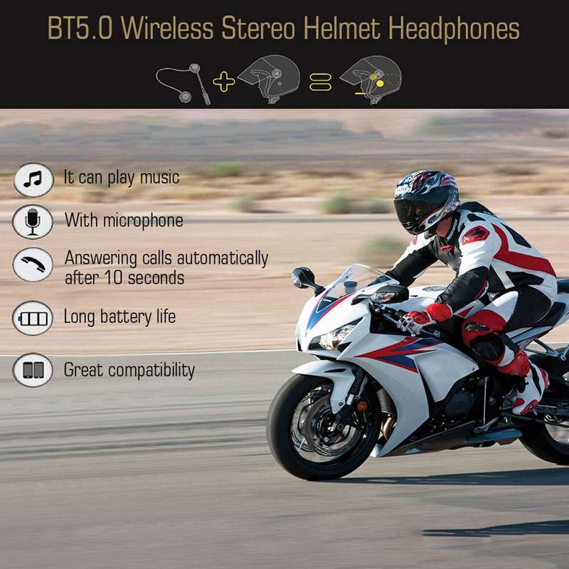 Motorbike Intercom Helmet Wireless Bluetooth Headset Hands-Free Function