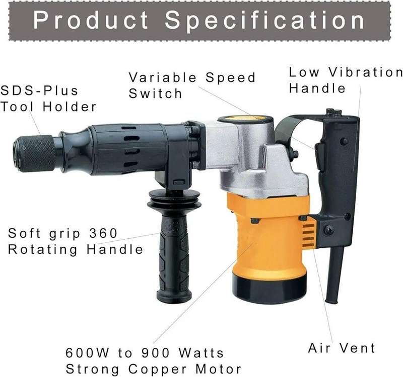 1800W Electric Demolition Jack Hammer Concrete Breaker Gloves & Chisel Bits