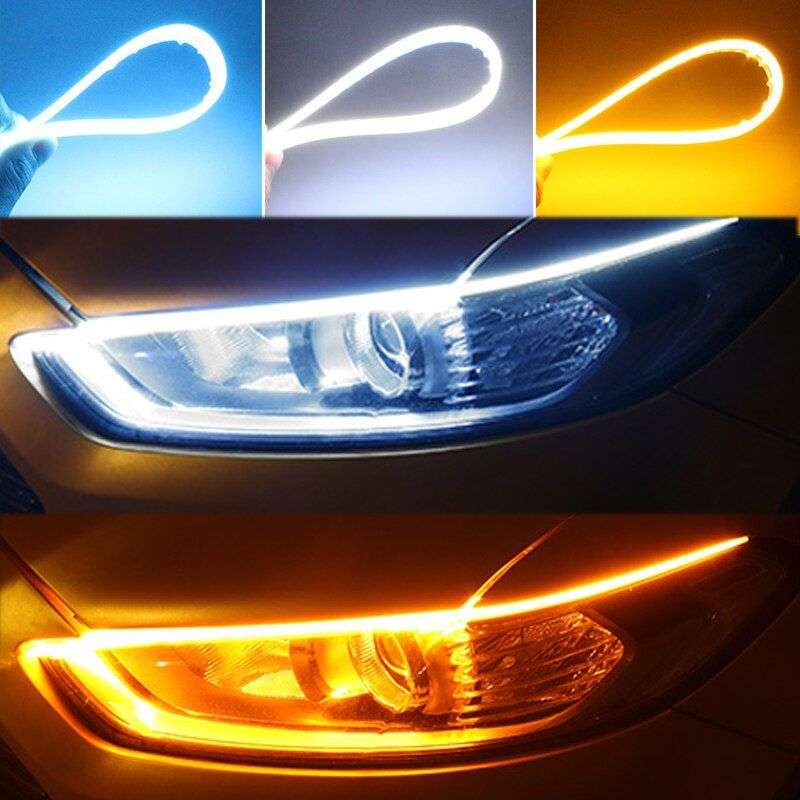 2PC 30CM Vehicle Sequential DRL LED Strip Light Flexible White & Amber