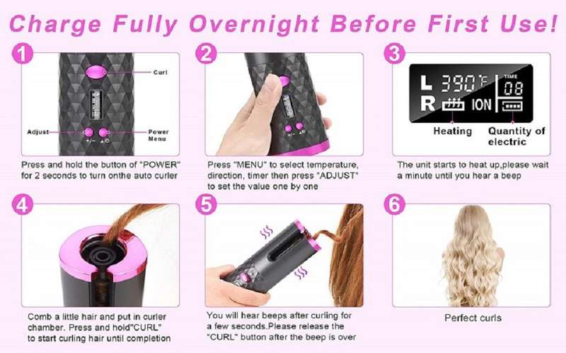GB Wireless Automatic Curling Iron, Cordless Auto Curler - White