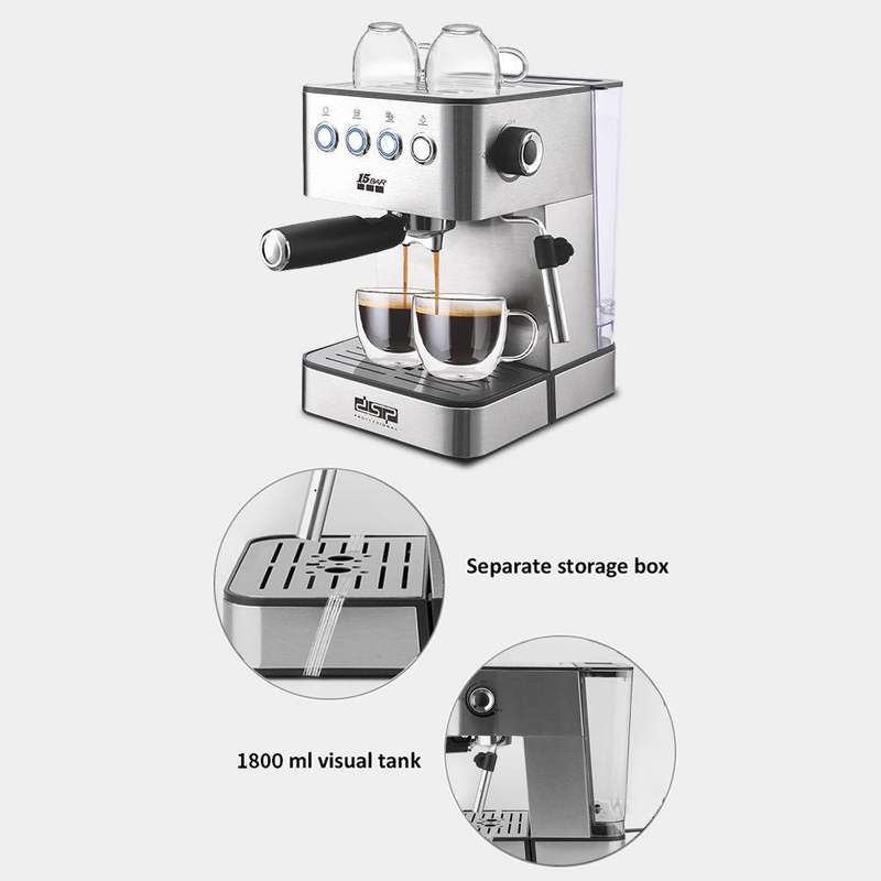 15 Bar Stainless Steel Espresso Coffee Maker with Milk Frother Steam