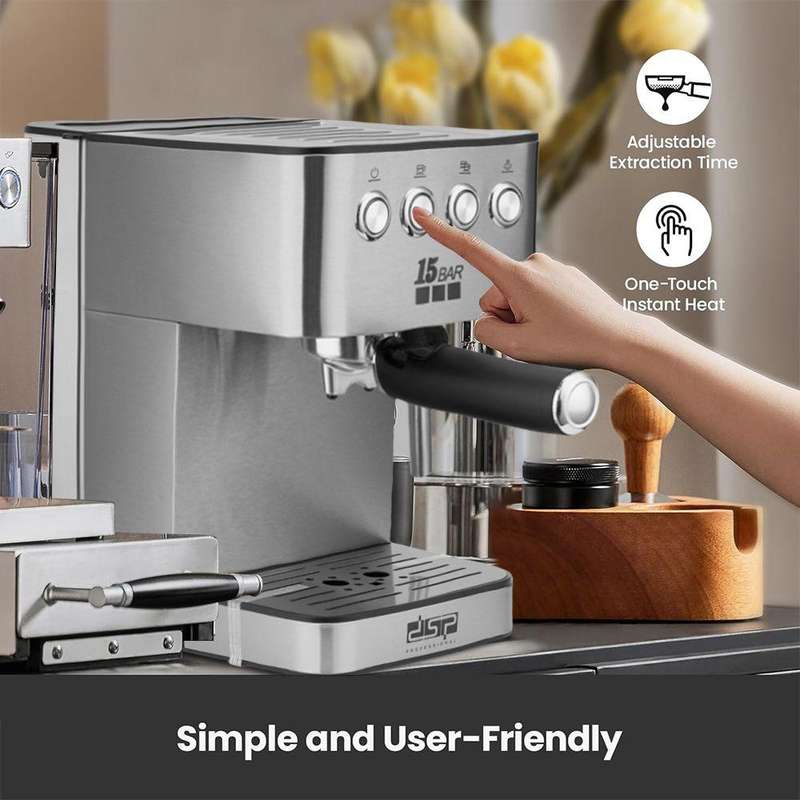 15 Bar Stainless Steel Espresso Coffee Maker with Milk Frother Steam
