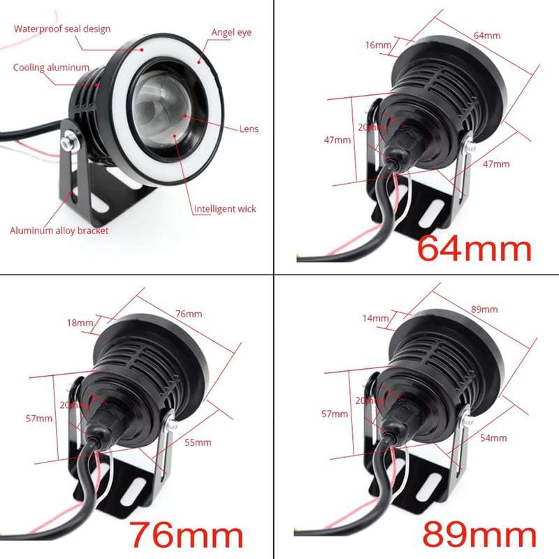 2Pcs 89mm 3200LM 7000 Kelvin 10W White Angel Eyes COB LED DRL Fog Lights