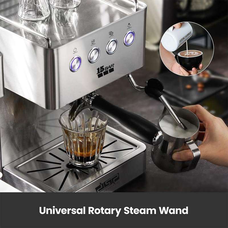 15 Bar Stainless Steel Espresso Coffee Maker with Milk Frother Steam
