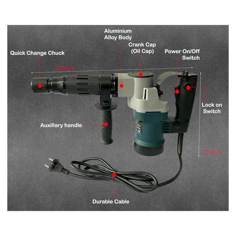 1800W Electric Demolition Jack Hammer Concrete Breaker Gloves & Chisel Bits