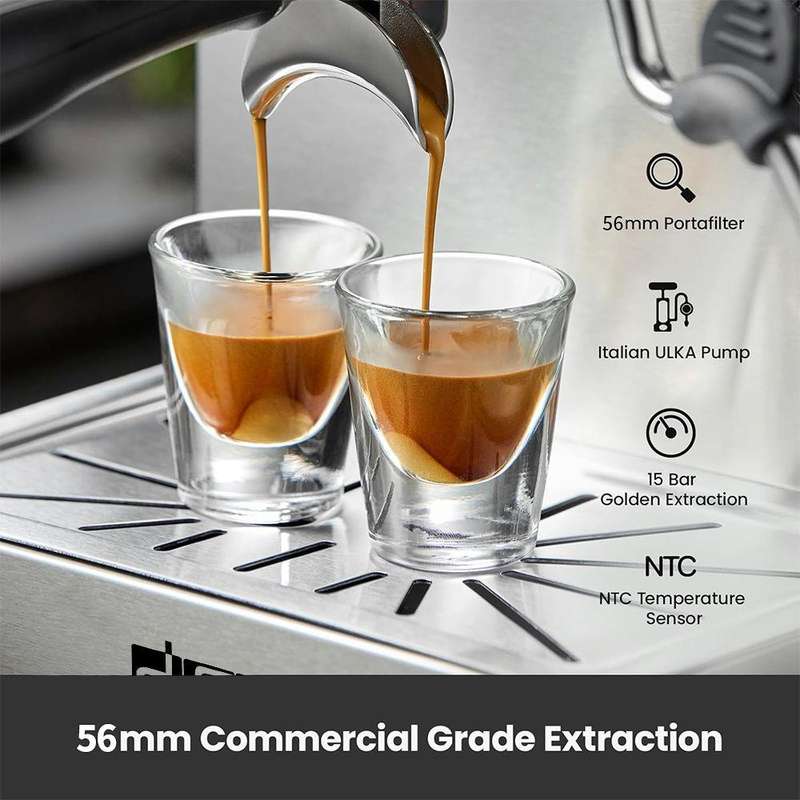 15 Bar Stainless Steel Espresso Coffee Maker with Milk Frother Steam