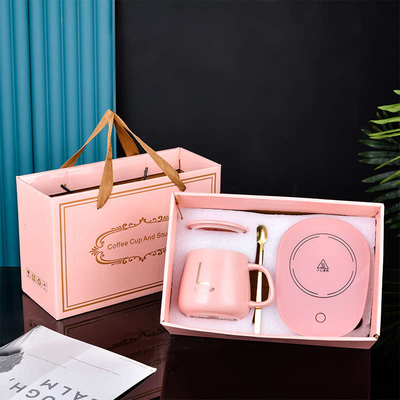 Smart Ceramic Coffee Warming Coaster and Mug Set - Pink