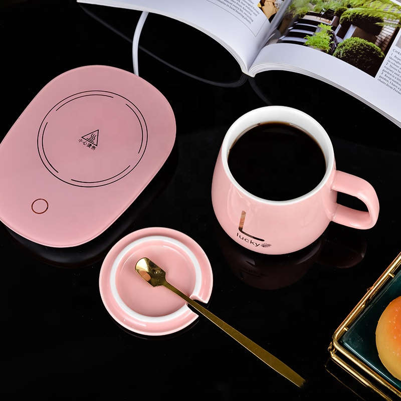 Smart Ceramic Coffee Warming Coaster and Mug Set - Pink