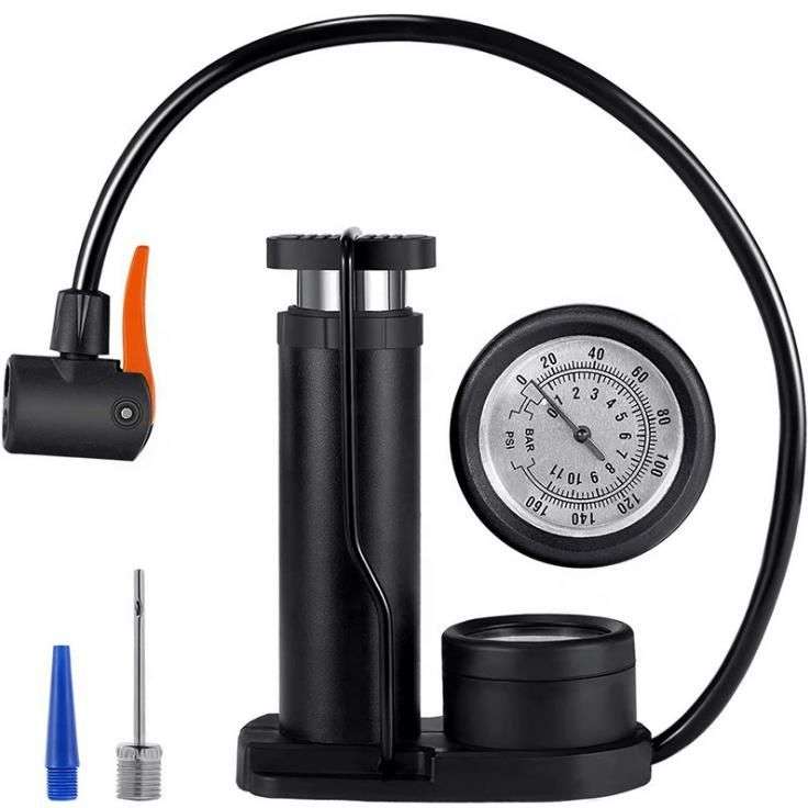Preset Pressure Mini Foot Pump Tire Inflator with Pressure Gauge-RED