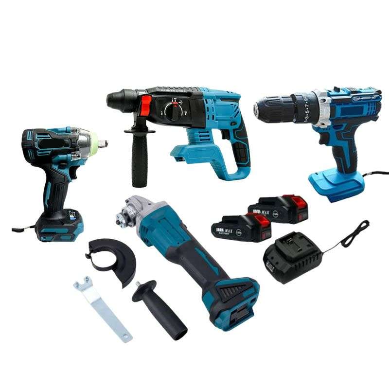 4 Pieces Heavy Duty Power Tool Set with Battery Packs - Cordless Drills and Hammer Drill