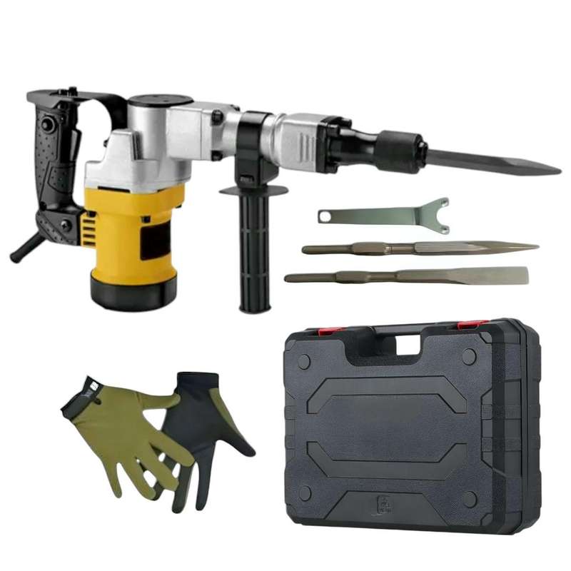 1800W Electric Demolition Jack Hammer Concrete Breaker Gloves & Chisel Bits