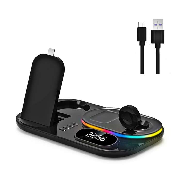30W 4-In-1 Wireless Charging Station Dock & Type-C To Usb Power Cable - BLACK