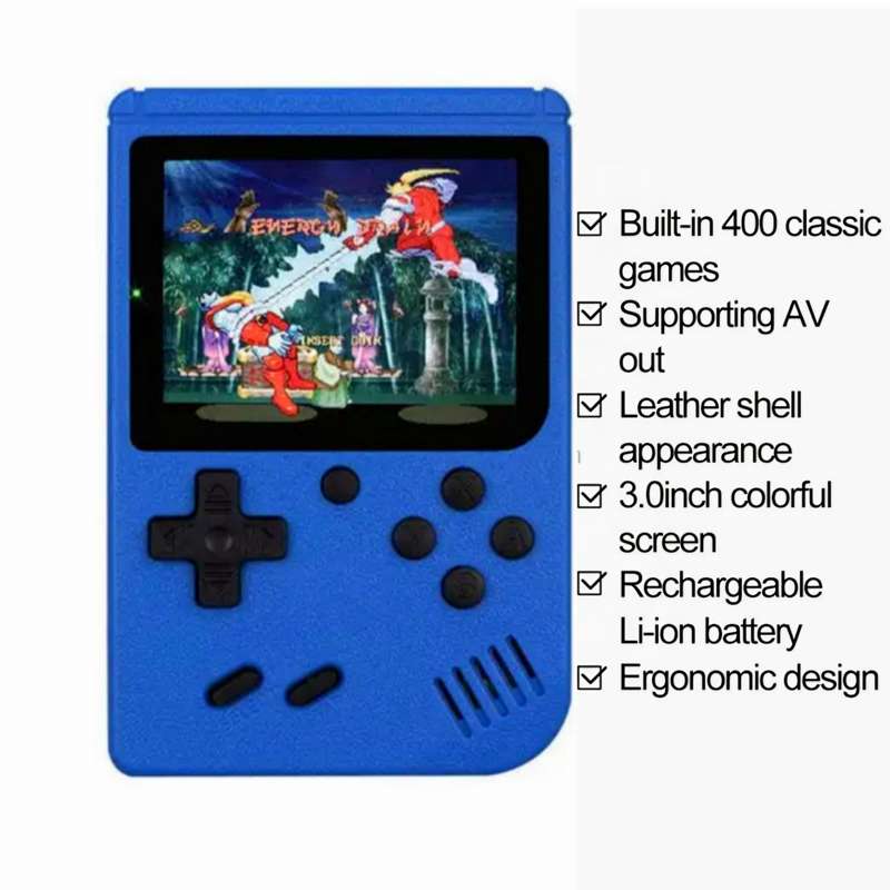 400-IN-1 Portable Handheld Retro Game Console Micro USB & Cable & Battery(BLUE)