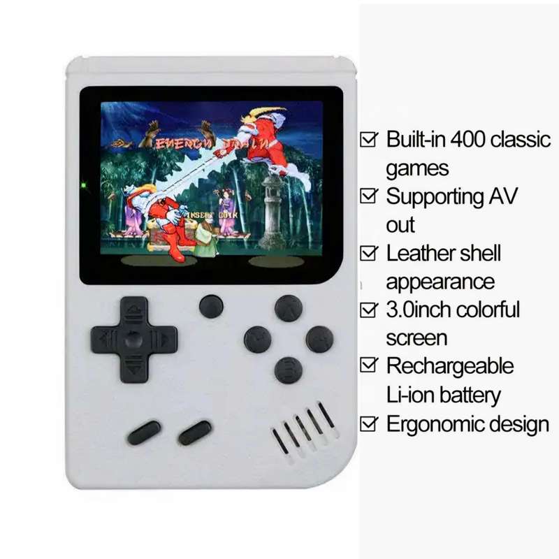 400-IN-1 Portable Handheld Retro Game Console Micro USB & Cable & Battery(WHITE)