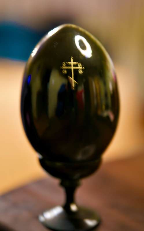 Rare signed, lacquered hand-painted wooden Russian egg with Gold Leaf  Saint Nicholas Icon