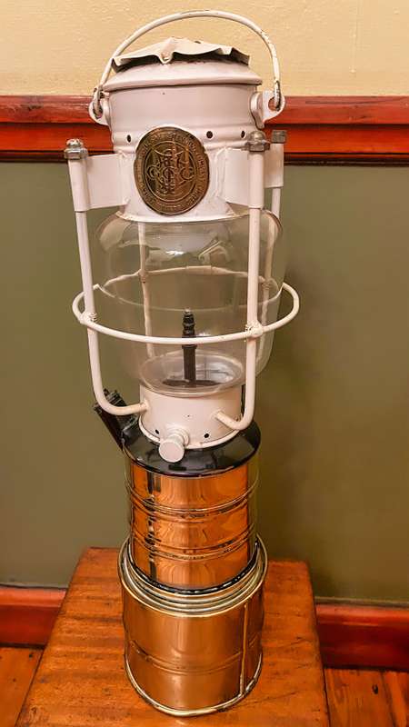 Beautiful, rare, antique Grimsby Glass and Brass Maritime Lamp in sterling condition