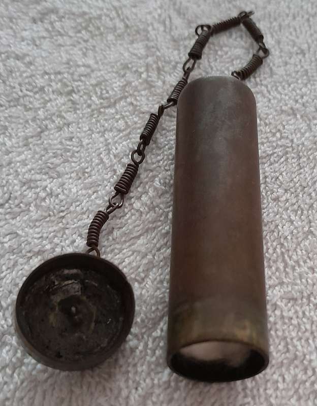 Vintage Tinder box / Tonteldoos. Manufactured using an old brass button for the base