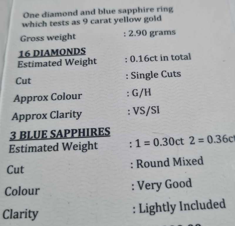 Diamond and blue sapphire ring