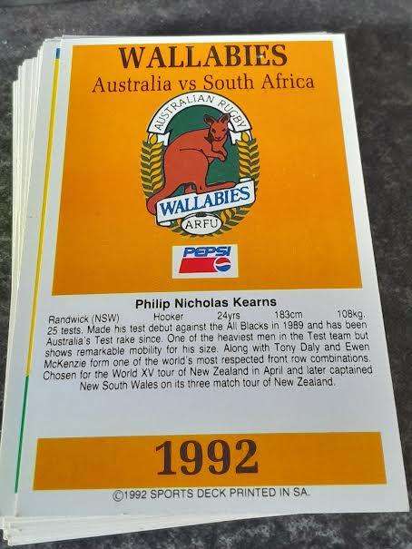 Sports Deck Rugby Cards Wallabies Australia vs South Africa 1992(27 cards)