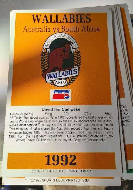 Sports Deck Rugby Cards Wallabies vs Boks 1992(28 Cards)