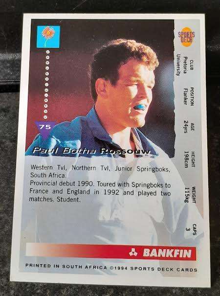 Sports Deck Rugby Card Botha Rossouw