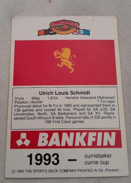 SportsDeck 1993 Bankfin Currie Cup Rugby Cards(85 cards)