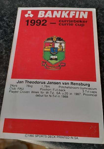 Sports Deck Rugby Cards 1992 Currie Cup (90 cards)