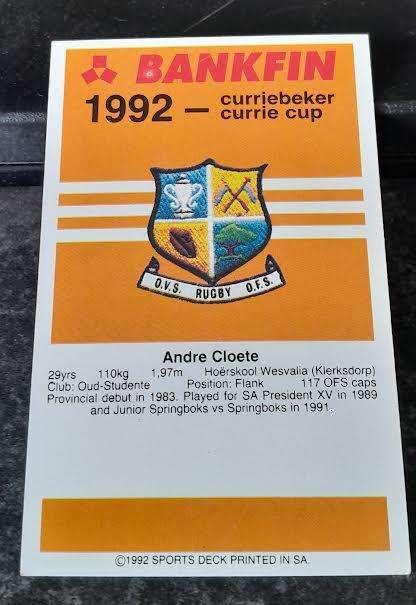 Sports Deck Rugby Card Andre Cloete